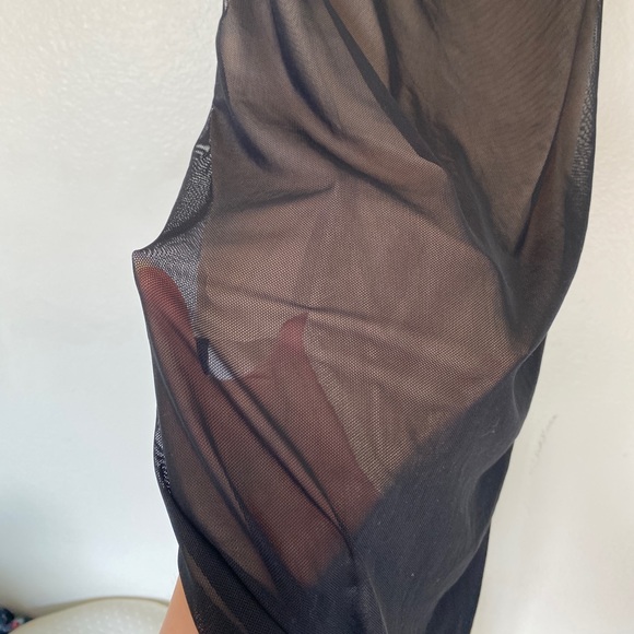Black & Nude Off Shoulder Split Thigh Mesh Dress - Picture 9 of 13